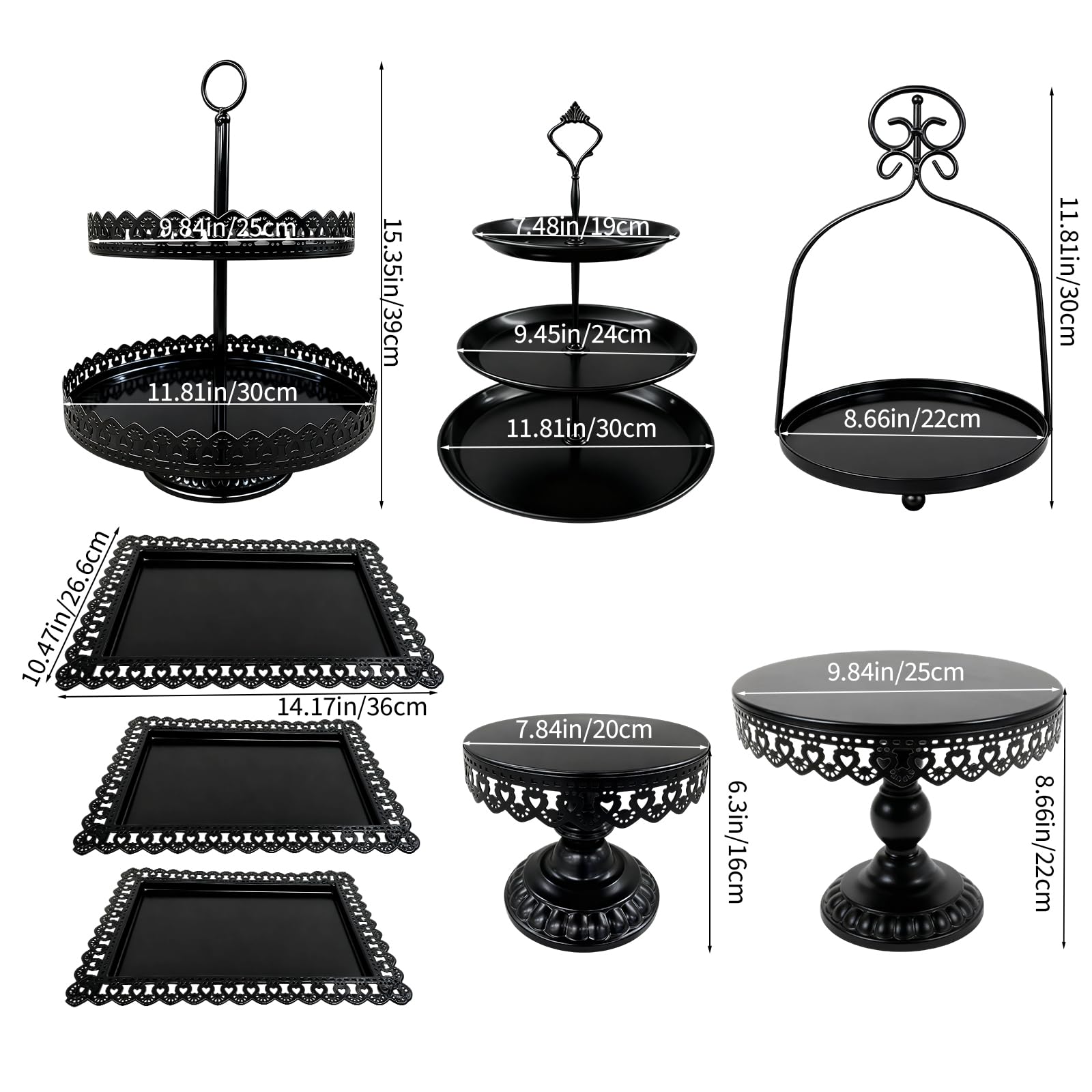 8 Pcs Cake Stands Set Metal Dessert Table Display Tiered Cupcake Holder Candy Donut Fruit Plate Cake Serving Tray with Handle Treats Serving Tower for Wedding Birthday Party Decorations (Gold)