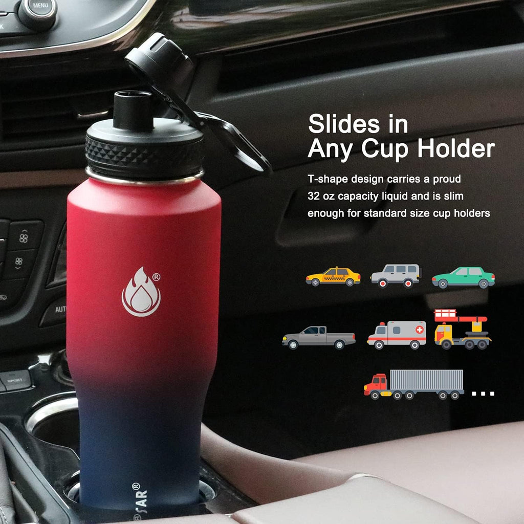 SENDESTAR 32oz Stainless Steel Water Bottle - Vacuum Insulated & Wide Mouth - Fits Car Cup Holders