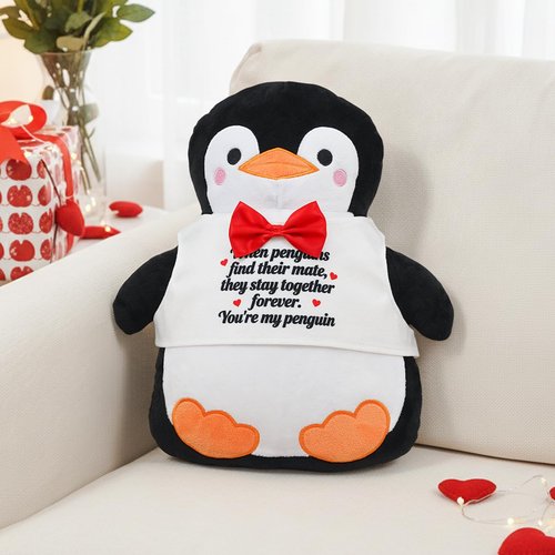 QIONG MENG Valentines Day Penguin Pillow When Penguins Find Their Mate Gift Throw Pillows Penguin Plush Gifts for Adults Women Men Wife Husband Boyfriend Girlfriend