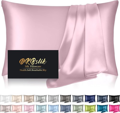 **Skiennix Mulberry Silk Pillowcase - Anti-Acne Cooling Sleep Cover | Standard Size, Light Pink**