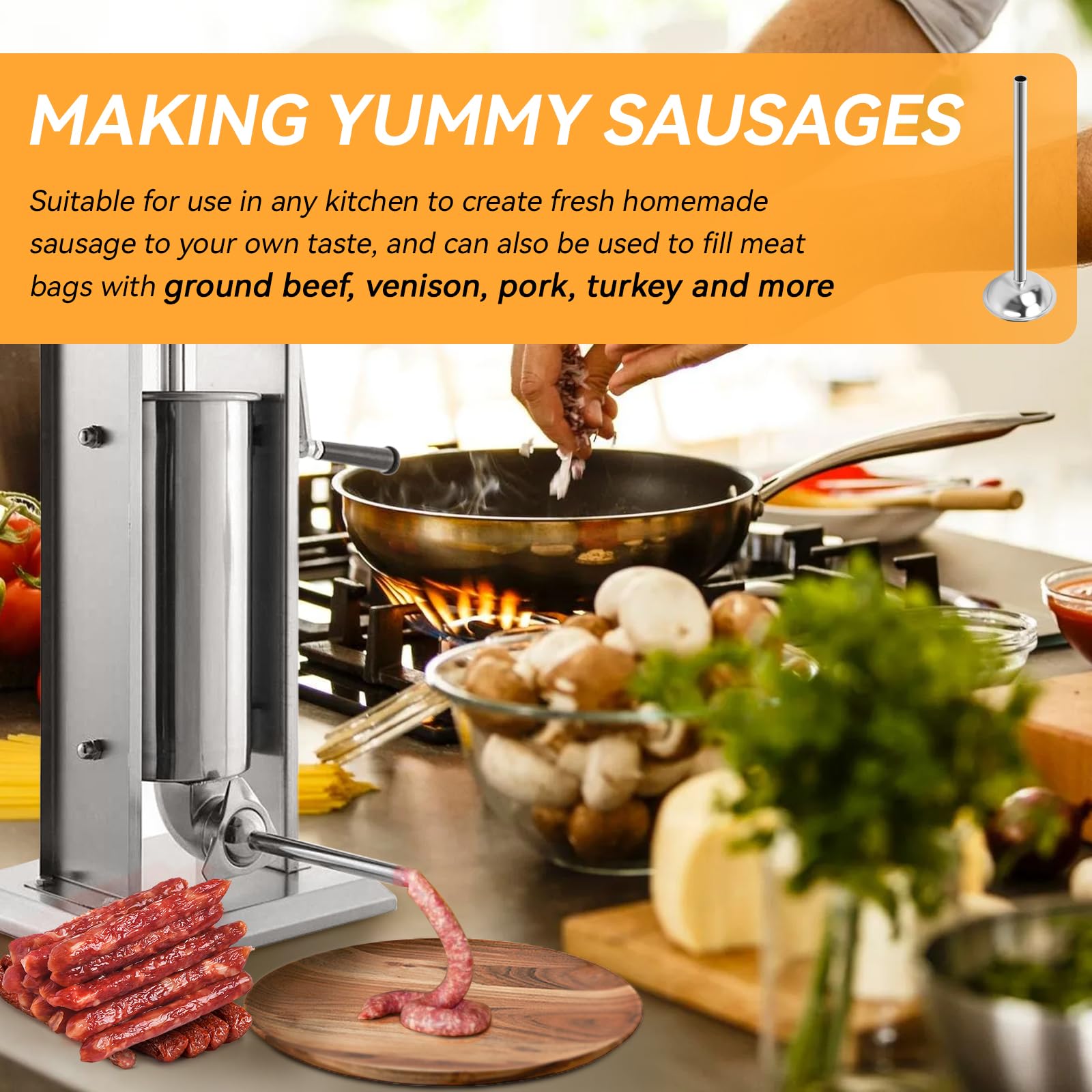 10mm Stainless Steel Sausage Stuffing Tube, Sausage Stuffer Funnels for #5 Sausage Stuffers,10mm Stuffing Horn Fit for Hakka, Lem and Other Brands Manual/Electric Sausage Stuffer