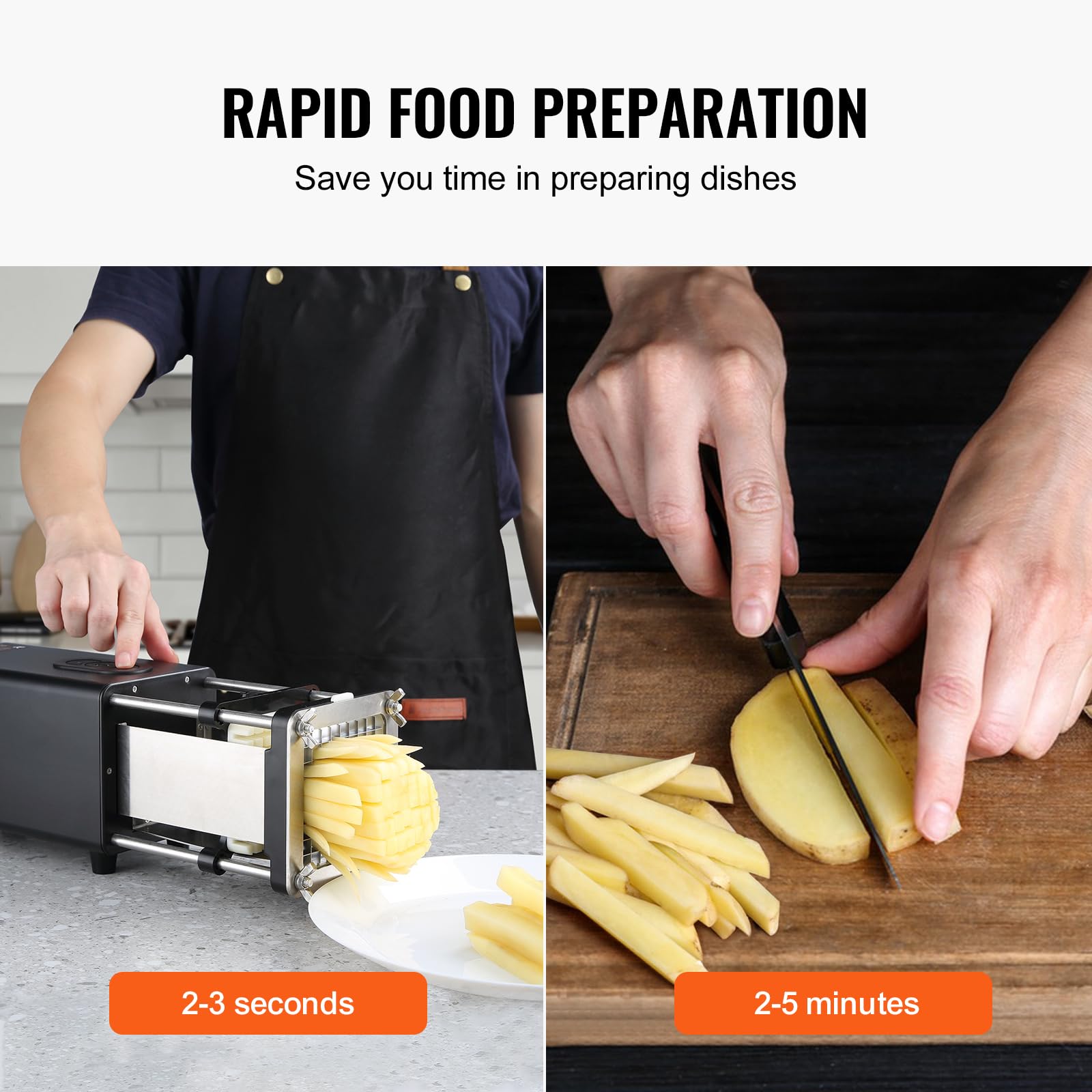 VEVOR Electric French Fry Cutter, Potato Slicer with 1/2-Inch and 3/8-Inch Stainless Steel Blades, Potato Cutter Chopper w/Anti-slip Feet, Great for Potato, French Fries, Cucumber, Vegetables, Carrot