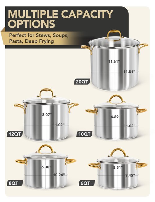 MICHELANGELO Stainless Steel Pots - Large Soup Pot with Lid, 10 Quart Stock Pot with Lid, Cooking Pots Induction Compatible, Oven & Dishwasher Safe