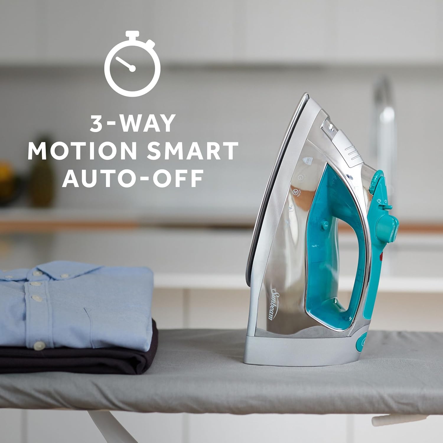 Sunbeam Turbo Steam Iron - 1400W Quick Heat with Stainless Steel Soleplate | 240ml Water Tank, White & Teal