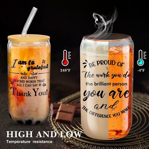 Lemosae 16 Set Teacher Appreciation Gifts Bulk Thank You Team Gift for Coworker Employee Staff Graduation Gift 16 oz Can Shaped Beer Glass Cup with Lid and Straw for Teacher Nurse(Awesome)