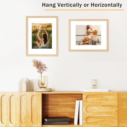 JCJMY 11x14 Solid Wood Picture Frame - Display 8x10 with Mat or 11x14 Without | Natural Finish, Shatter-Resistant Plexiglass