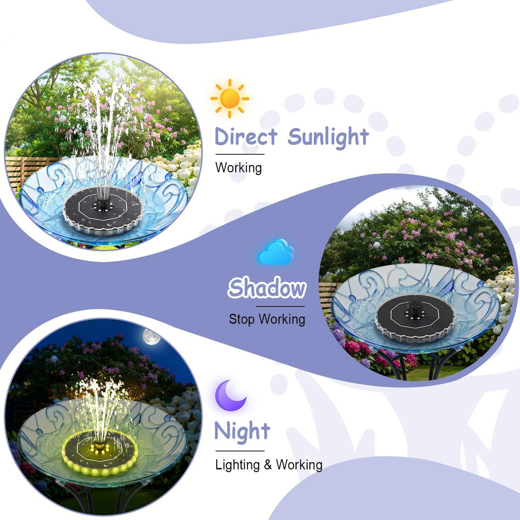 Yzert Solar Fountain - Colorful Ring Lights & 3.5W Pump with 2000mAh Battery for Outdoor Use