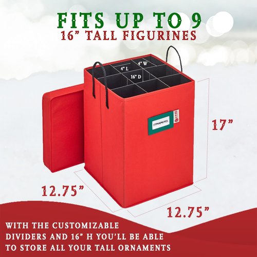 Christmas Nutcracker Storage Box | Collectible Organizer for 9-16" Tall Nutcrackers & Ornaments - Adjustable Dividers