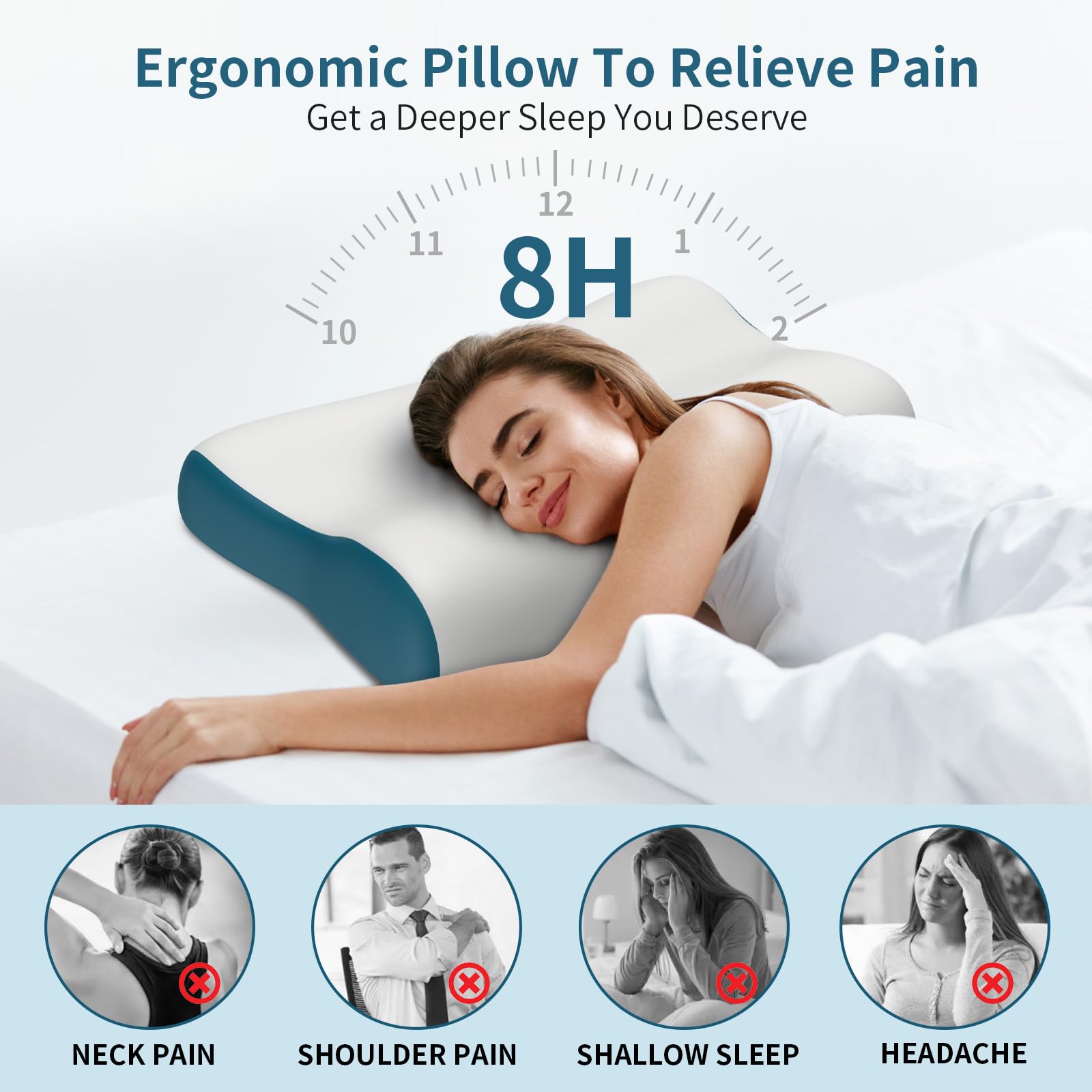Cervical Neck Pillow for Pain Relief, Contour Memory Foam Pillows Ergonomic Pillow Orthopedic Cooling Pillow Bed Pillow Neck Support for Side Back Stomach Sleepers(Grey&Blue)