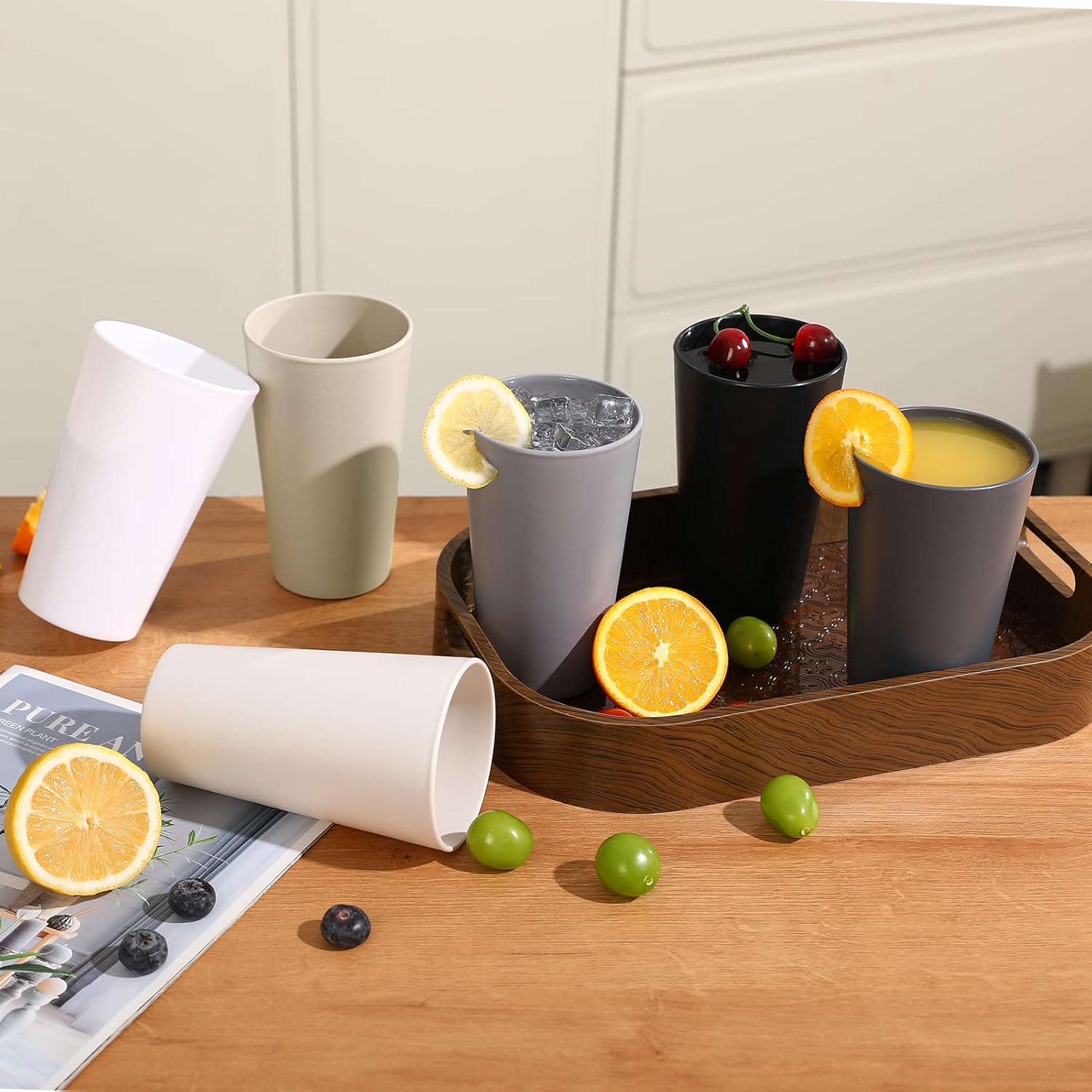Skiennix 24 Pcs Unbreakable Plastic Cups Set - 20 Oz Reusable Tumblers | BPA-Free, Stackable & Dishwasher Safe