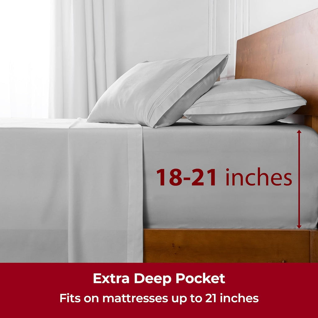 Mellanni Extra Deep Full Sheets - Hotel Luxury, Ultra Soft & Cooling Bedding - Wrinkle & Stain Resistant (Light Gray)