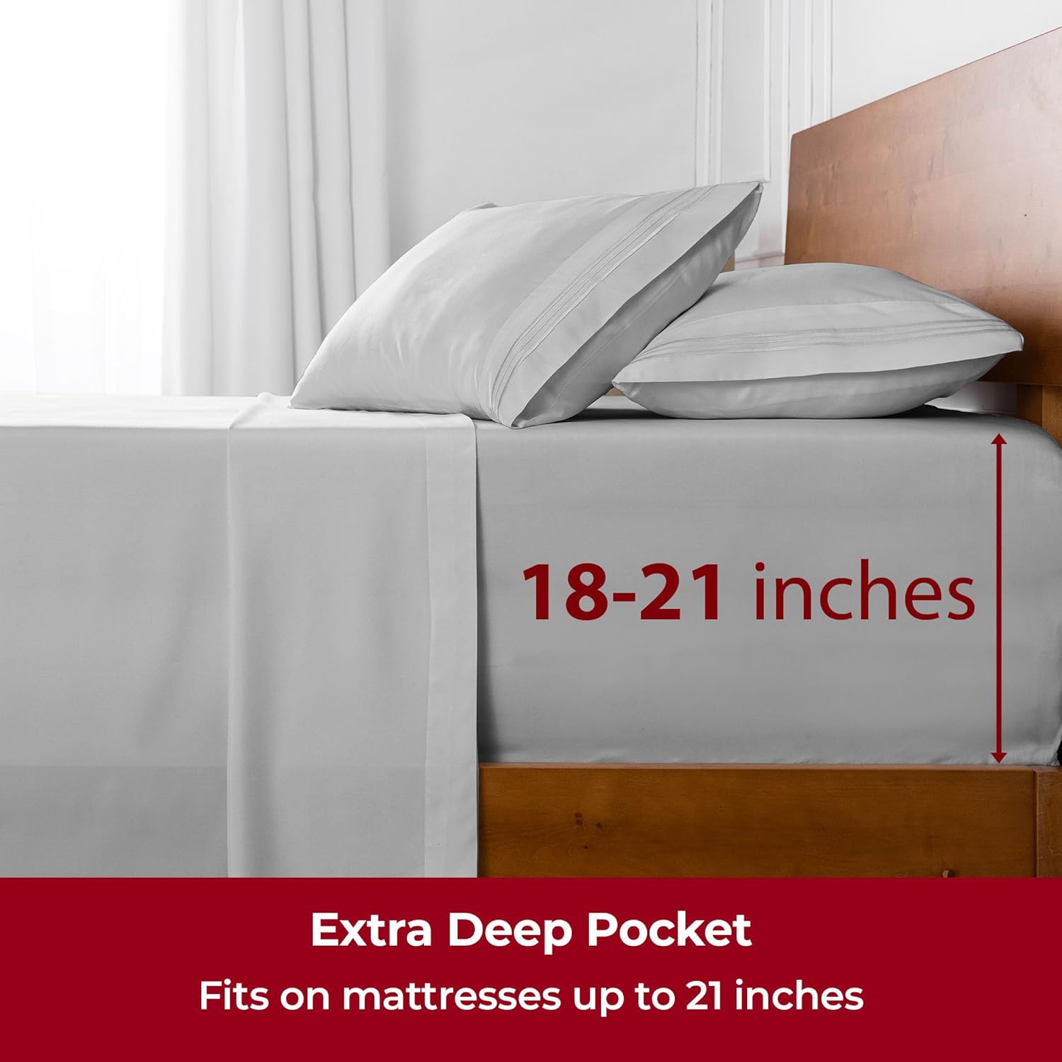 Mellanni Extra Deep Full Sheets - Hotel Luxury, Ultra Soft & Cooling Bedding - Wrinkle & Stain Resistant (Light Gray)