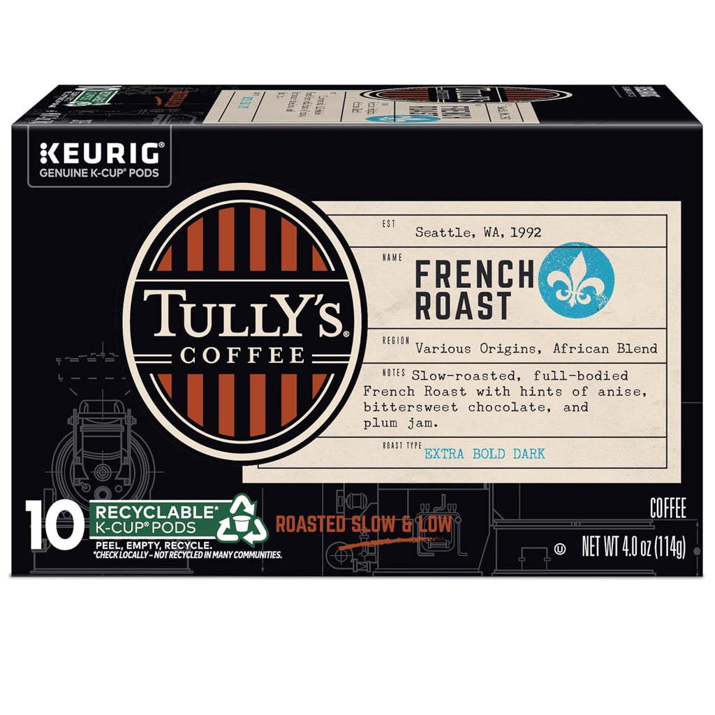 Tully's Coffee French Roast K-Cup Pods - Dark Roast Single Serve Coffee, 60 Count (6 Packs of 10)
