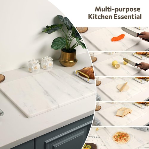 Faticdorr Marble Cutting Board, 16 x 20 Inch Marble Slab, Pastry Board With Non-Slip Feet For Baking, Cheese, Chocolate, Gifts For Housewarm, Aura Calacatta
