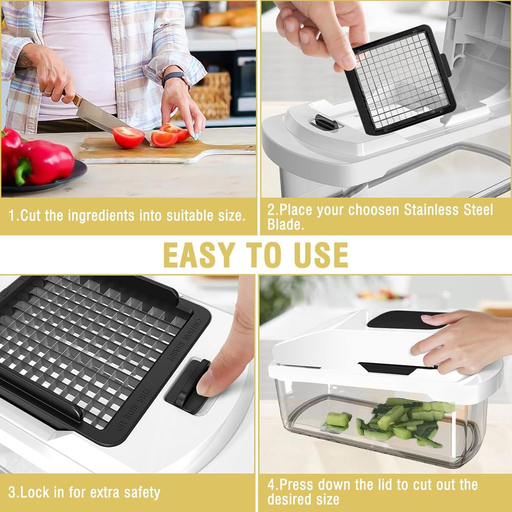 Skiennix Vegetable Chopper - 15-in-1 Mandoline Slicer & Food Dicer with Stainless Steel Blades