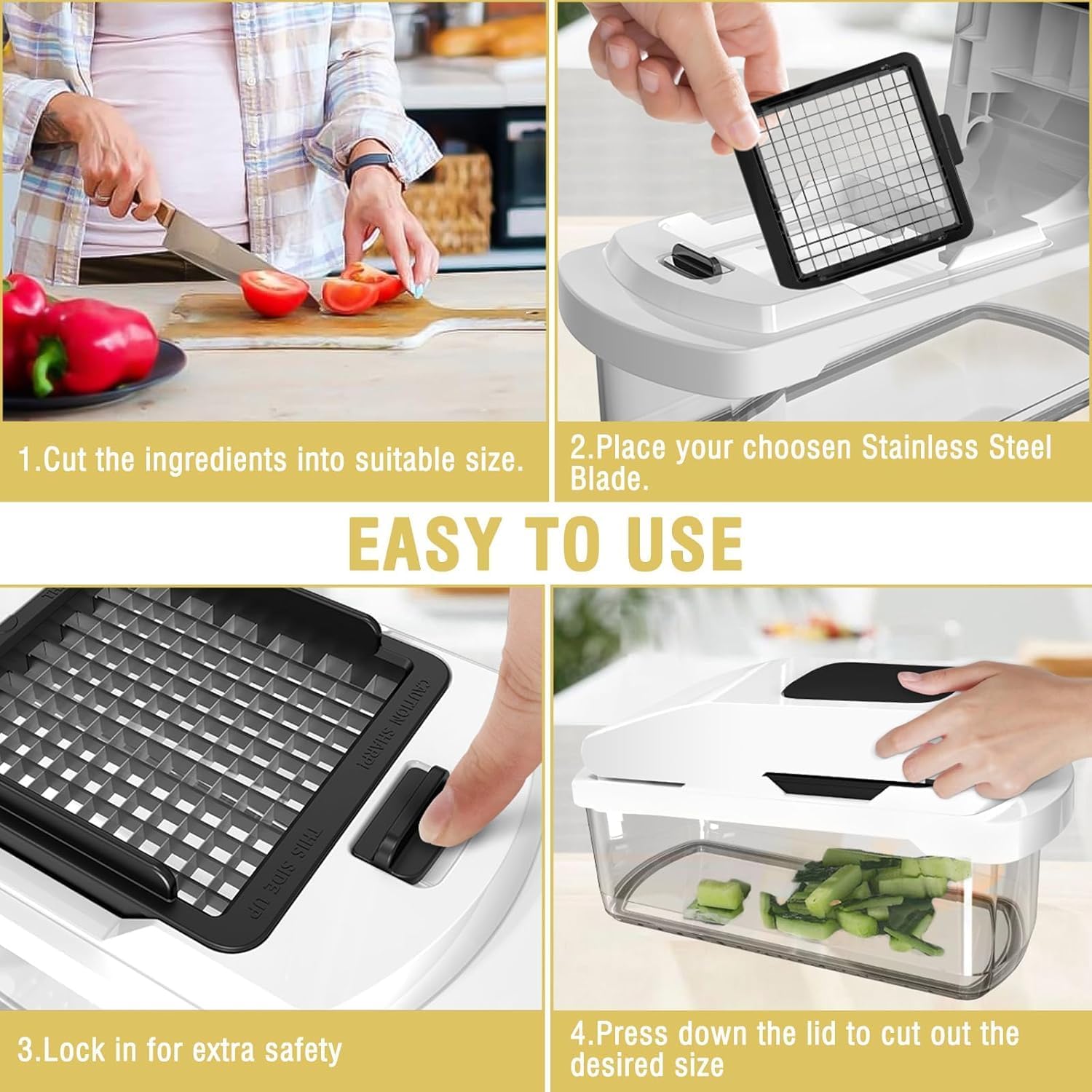 Skiennix Vegetable Chopper - 15-in-1 Mandoline Slicer & Food Dicer with Stainless Steel Blades