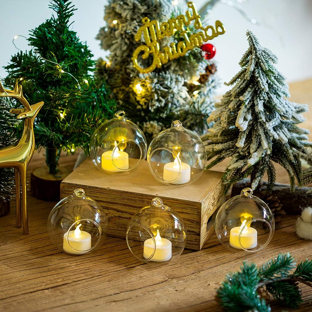 Skiennix Hanging Glass Tealight Holders - 12 Pcs Globe Terrariums for Indoor/Outdoor Decor