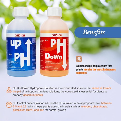 Hydroponics pH Control Kit - pH Up & Down Solution with Test Strips | 8.45oz (250ml)