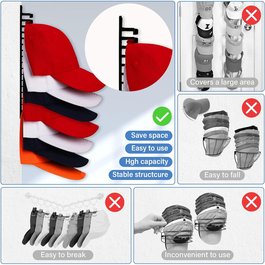 MAGTSMEI Baseball Cap Organizer - Vertical Hat Rack for Closet & Door, Large Capacity, Space-Saving Design (Black)