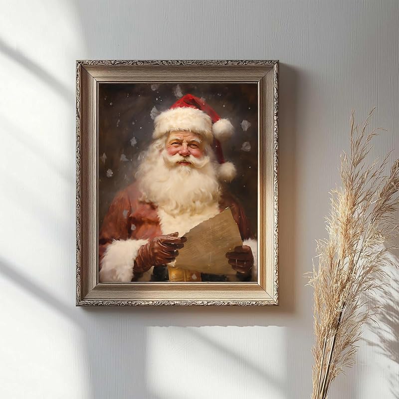 Santa Reading Book Vintage Christmas Wall Art 8x10in - Unframed Canvas Poster, Variation: Santa Claus+10"L x 8"W