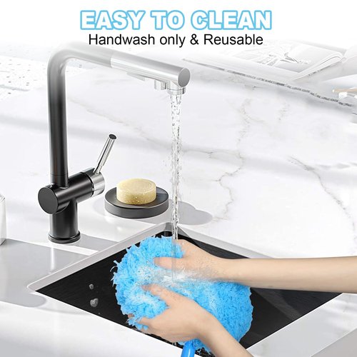 Eunice 13-49.7 Inches Ceiling Fan Duster with Extension Pole, Adjustable and Removable Cleaner Blade for High Ceiling, Fan Cleaner for Window Door Furniture (Blue)