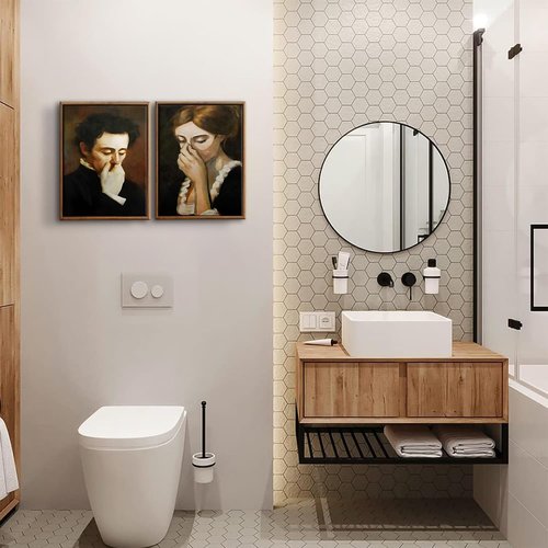 BJVJKSU Vintage Mid-Century Bathroom Canvas Wall Art - Humorous Black & White Prints | 8x10in