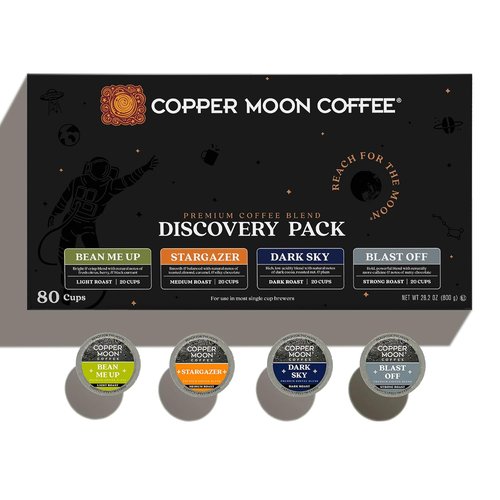 Copper Moon Coffee Pods - Single Serve K-Cup Variety Pack with Light, Medium & Dark Roast - 80 Count