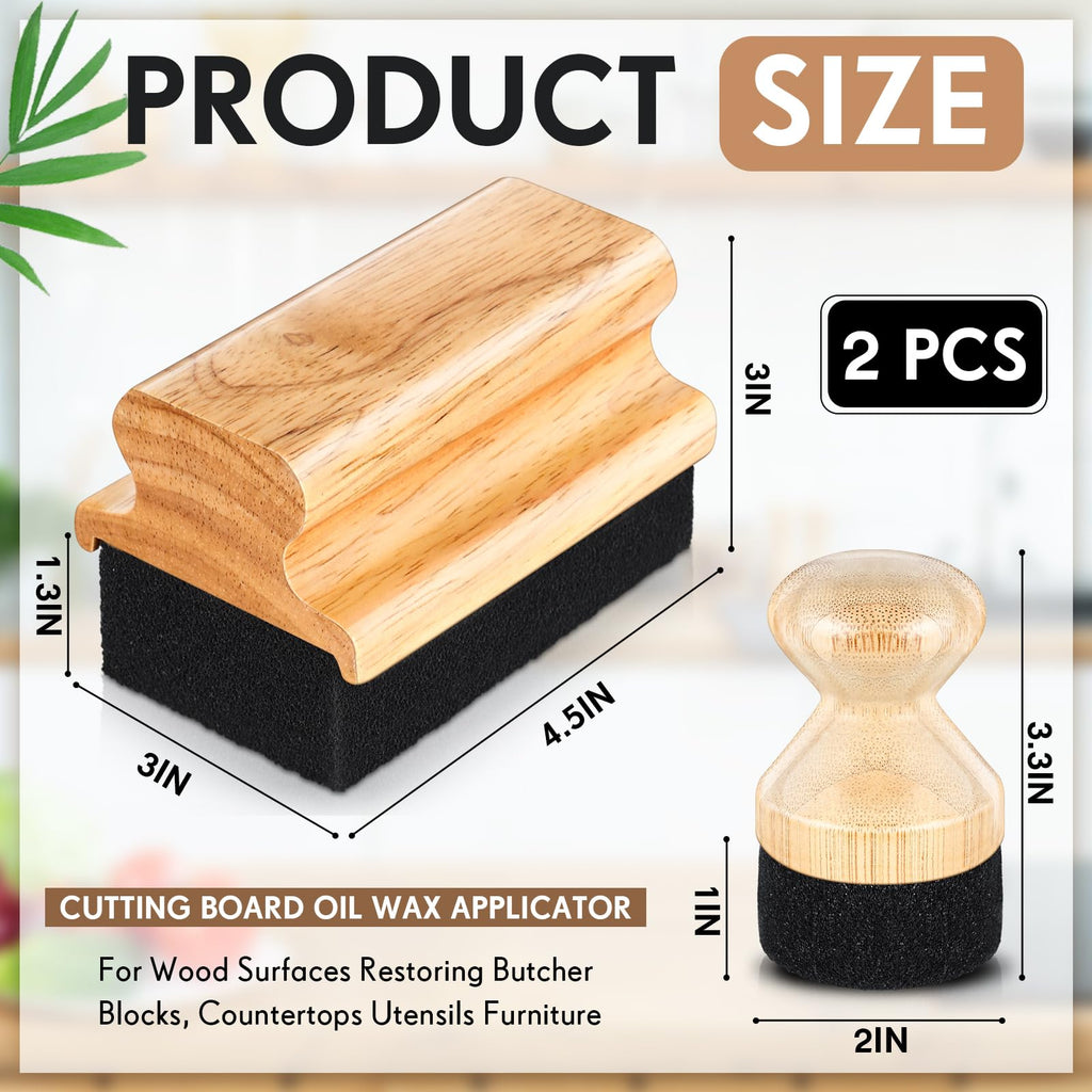 Qinyoung 2 Pcs Cutting Board Oil Wax Applicator Butcher Block Food Grade Mineral Oil Brush Wooden Bamboo Cutting Board Cream with Handle for Wood Surfaces Restoring Butcher Blocks(Classic,Sponge)