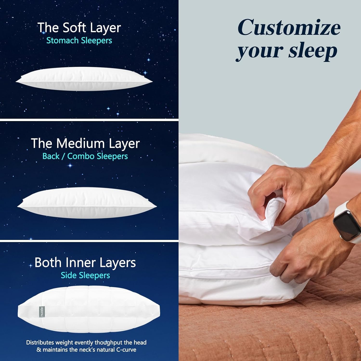 Skiennix Cooling Adjustable Pillows - Luxury Hotel Collection | Set of 4 Standard Size for Side Sleepers