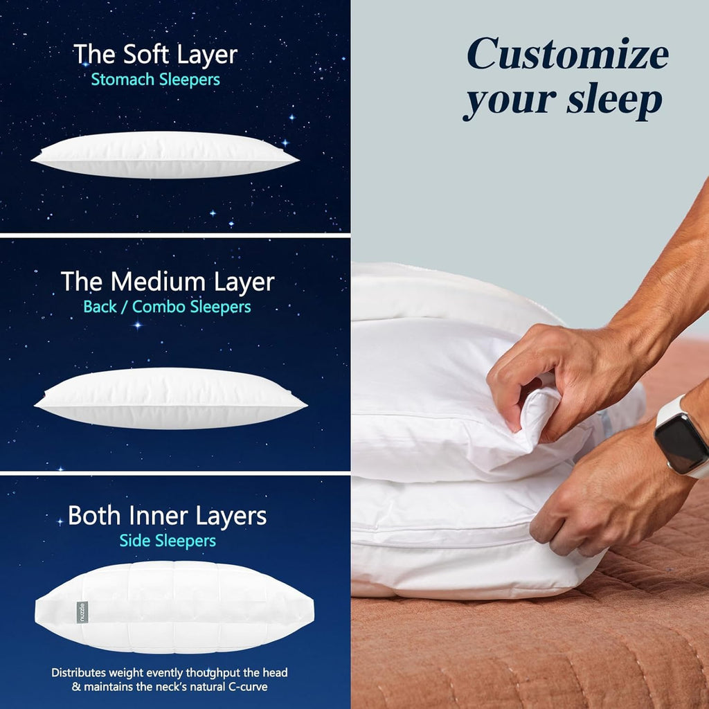 Nuzzle Cooling Adjustable Pillow - Queen Size Luxury Bed Pillow for Side Sleepers | Soft & Firm Support