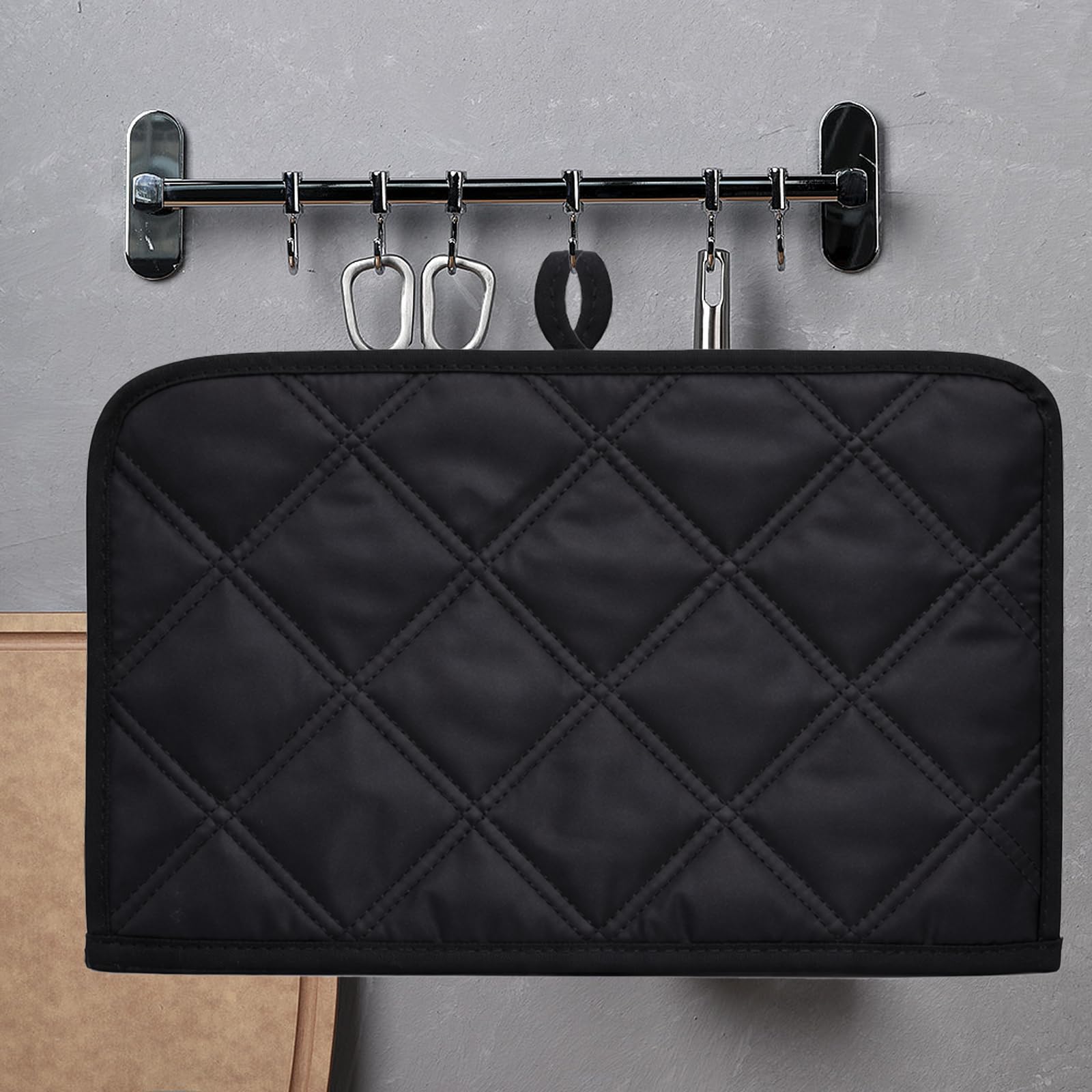 2 Slice Toaster Cover, Toaster Covers 2 Slice Wide Slot, Universal Size Two Slice Toasters Cover, Quilted Polyester and Cotton Dust Protection for Kitchen Small Appliance, Black