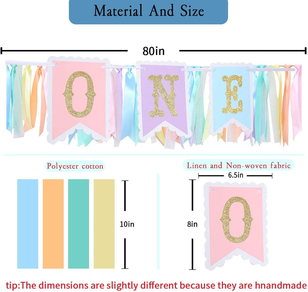 Rainbow High Chair Banner - Colorful 1st Birthday Photo Prop for Baby Girl Smash Cake