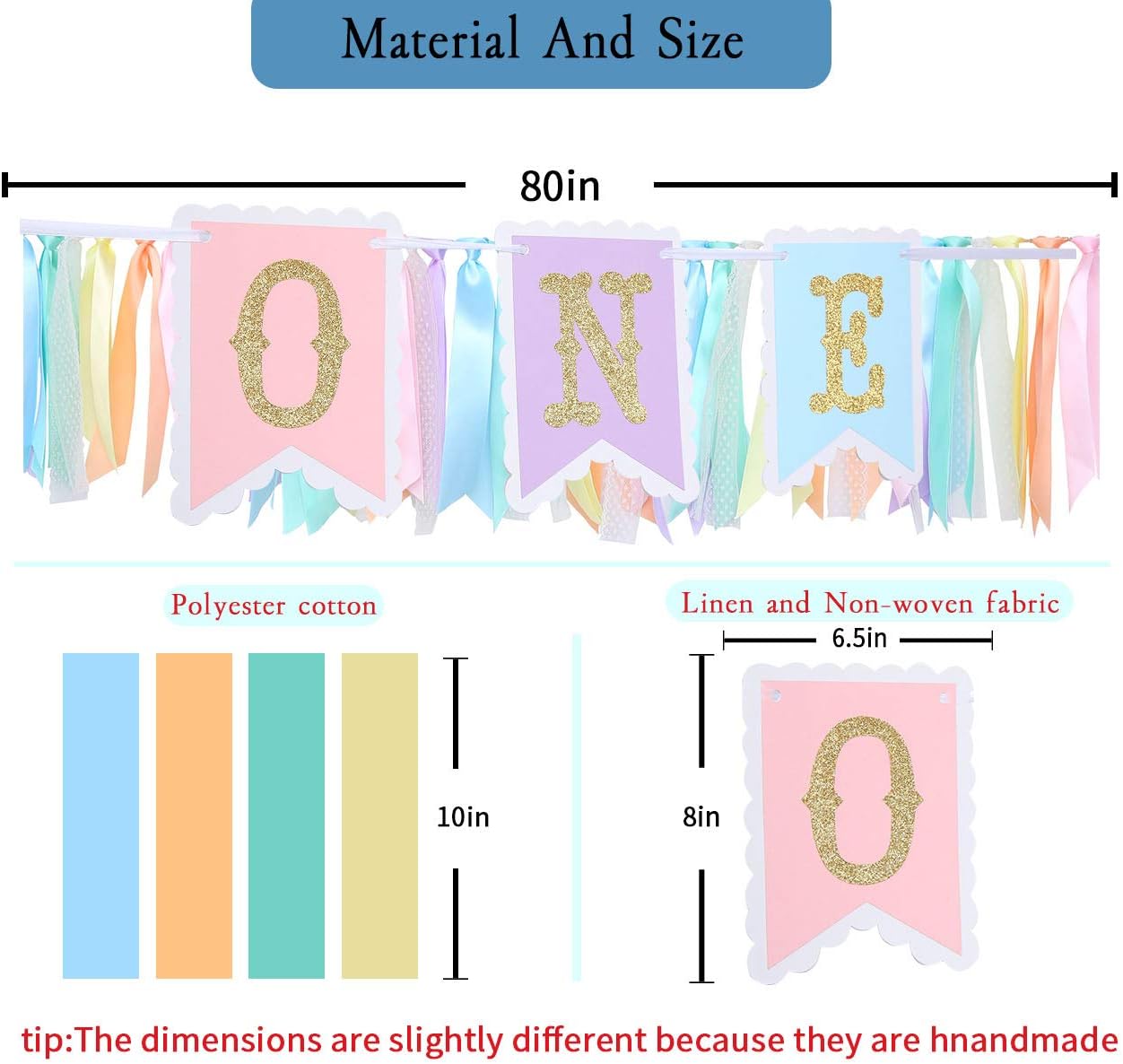 Rainbow High Chair Banner - Colorful 1st Birthday Photo Prop for Baby Girl Smash Cake