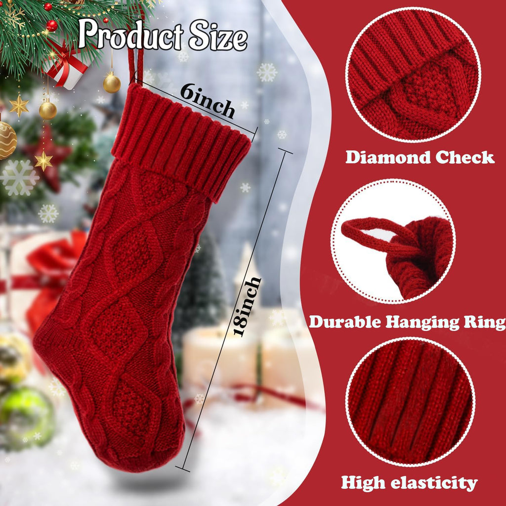 OYB Christmas Stockings，18 Inches Knitted Christmas Stockings，Large Christmas Stockings，Decorations for Family Holiday Xmas Party(Red)