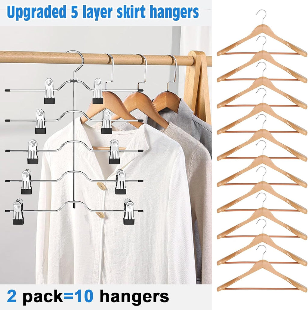 Skiennix Pants & Skirt Hangers - Space-Saving Clip Design | 2-Pack Closet Organizer