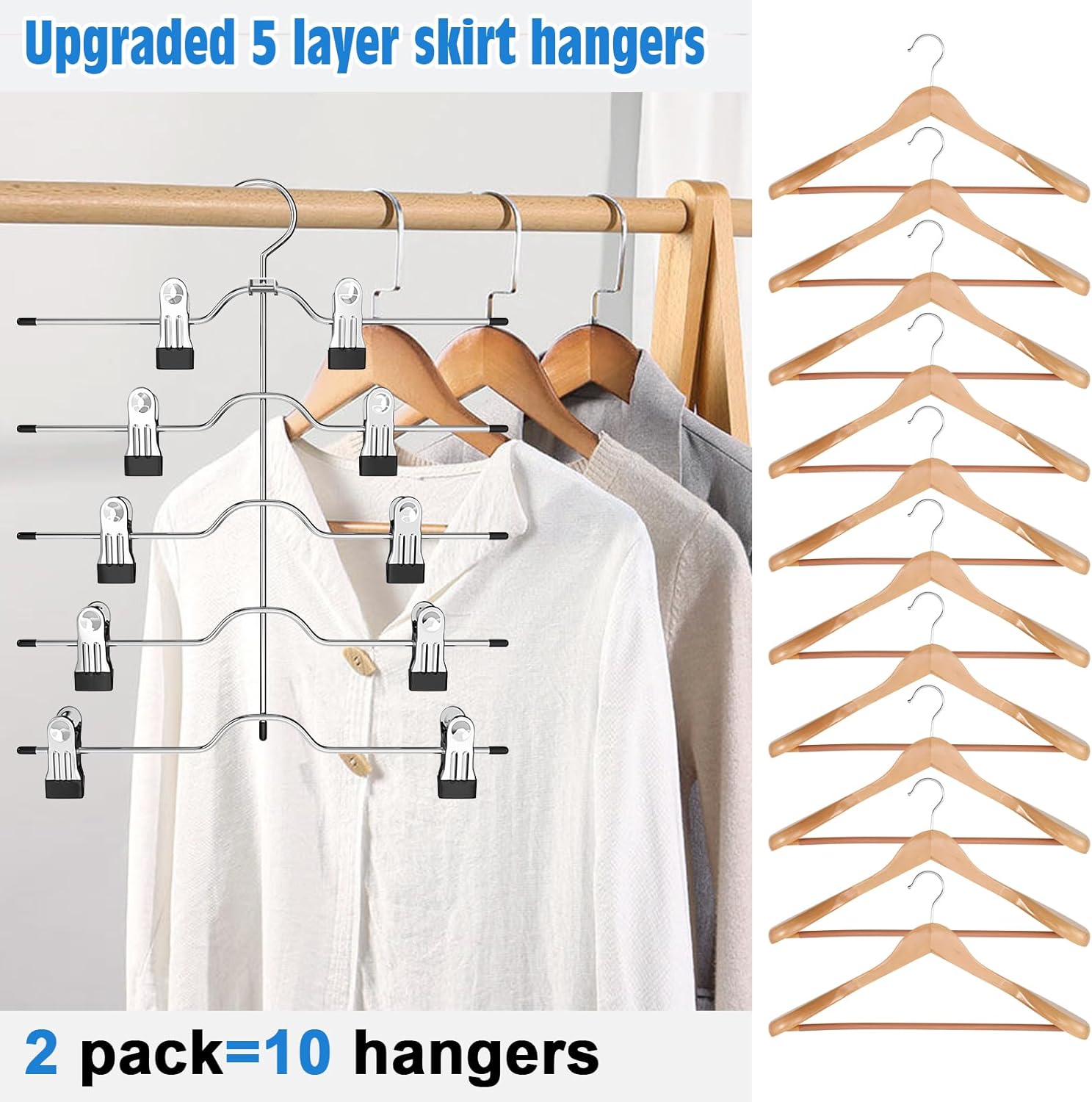 Skiennix Pants & Skirt Hangers - Space-Saving Clip Design | 2-Pack Closet Organizer