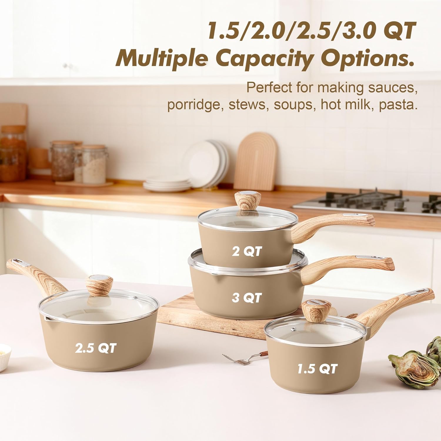 SENSARTE Nonstick Ceramic Saucepan - 1.5 Quart Cooking Pot with Lid & Stay Cool Handle | PFOA Free