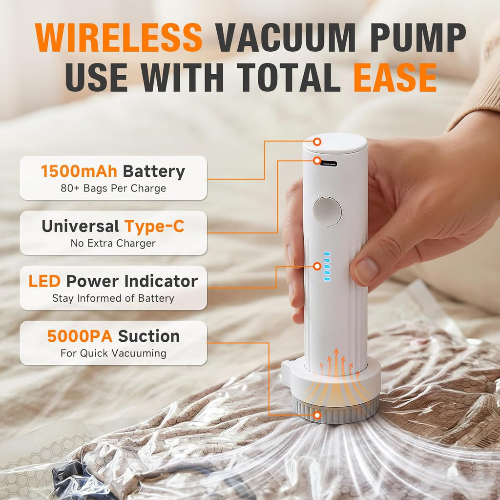 Skiennix Space Saver Vacuum Storage Bags - Portable Electric Pump Included | 15 Combo Set for Clothing & Blankets