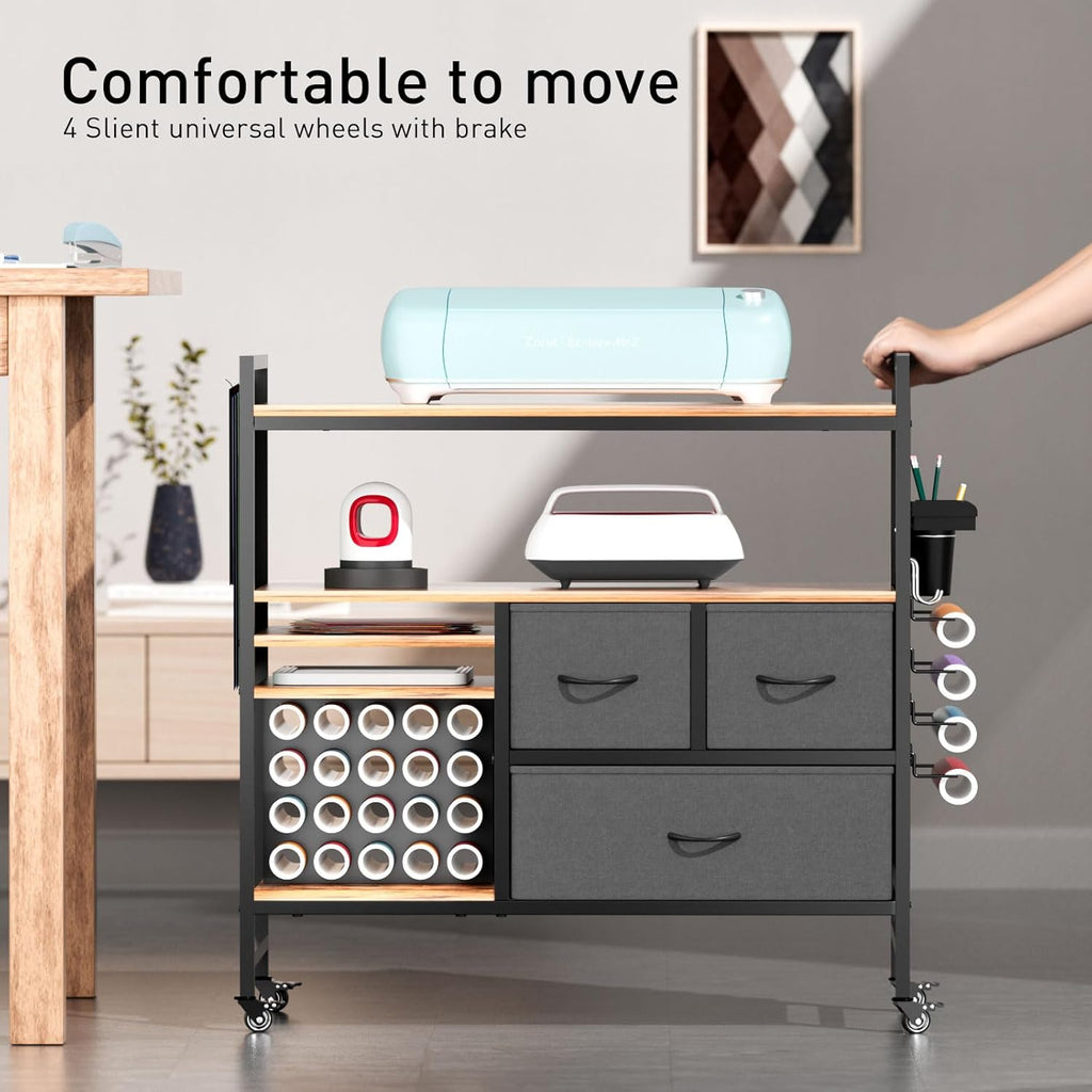 PUNLUXU Vinyl Roll Holder & Craft Organizer - Compatible with Cricut Machines, Rolling Storage Table PU-03