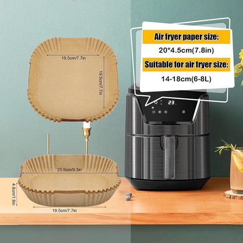 Air Fryer Paper Liners - 125PCS Non-Stick Disposable Baking Parchment | 8-Inch Square, Oil-Proof & Food Grade