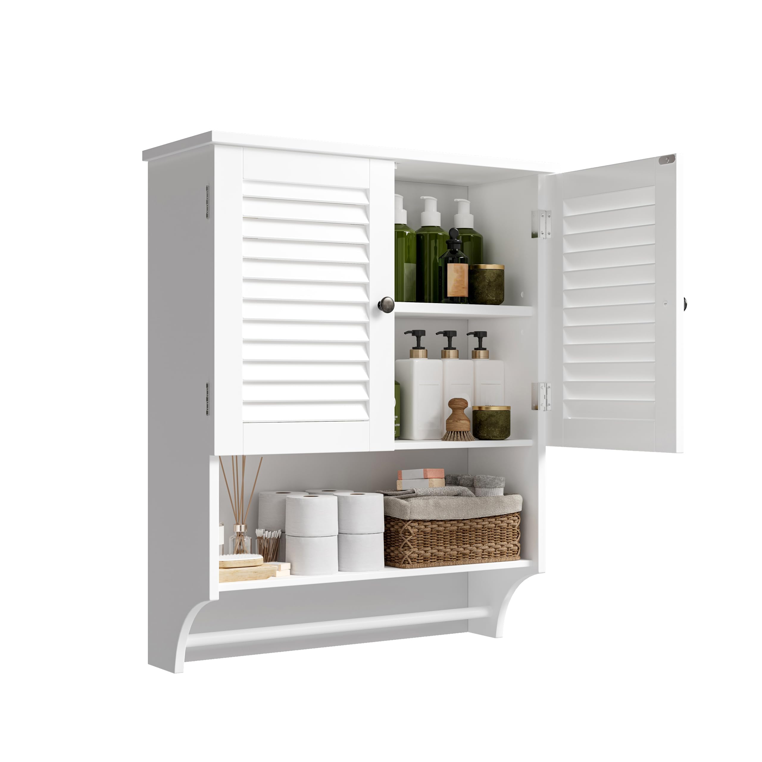 ChooChoo Medicine Cabinet, Bathroom Wall Cabinet, 2 Doors Over The Toilet Space Saver Storage Cabinet with Large Space, White