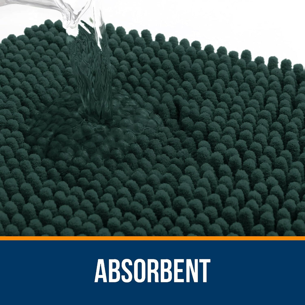 OLANLY Large Chenille Bath Rugs - Soft, Absorbent & Quick-Dry | 70x46 Inches, Blackish Green