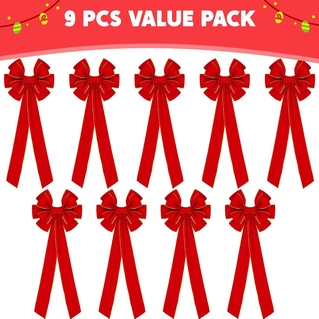 JOYIN 3PCS Big Red Velvet Christmas Bows, 30.7" Long by 10.6" Wide Giant Velvet Decor for Christmas Tree, Large Wreath Bows, Indoor Outdoor Holiday Xmas Decorations