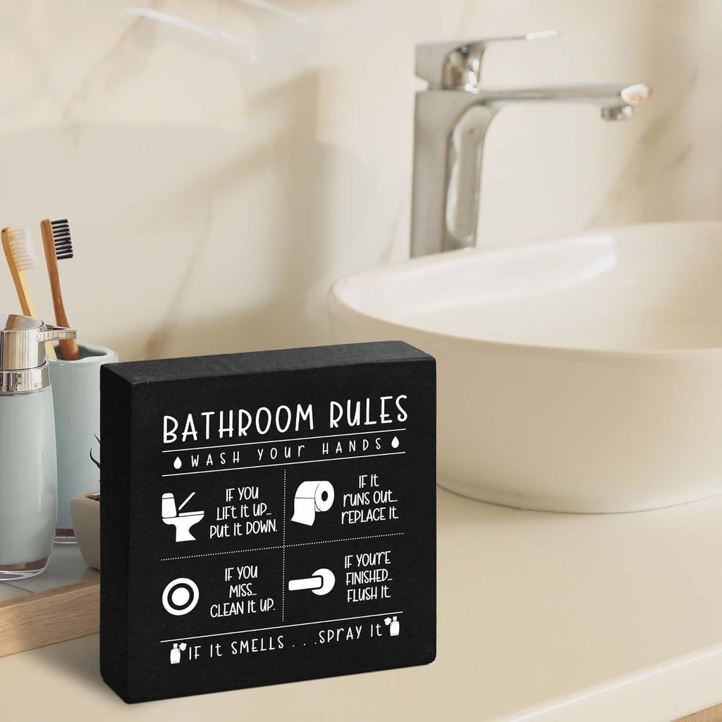 Regine Switzerland Funny Restroom Sign - Rustic Black Wooden Box Decor for Bathroom | Perfect Gift for Holidays