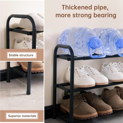 Gonfoam 3-Tier Expandable Shoe Rack - Adjustable Heavy-Duty Metal Storage Organizer | Black