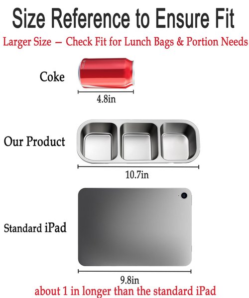 KTKUDY 3 Pack Stainless Steel Snack Containers for Kids & Adults - Leak-Proof 3-Compartment Stackable Snack Lunch Boxes for Daycare, School, Work & Travel
