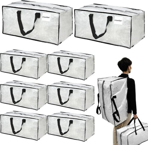 Clear Moving Bags - 8 Pack Large Foldable Storage Bags with Handles for Clothes & Bedding
