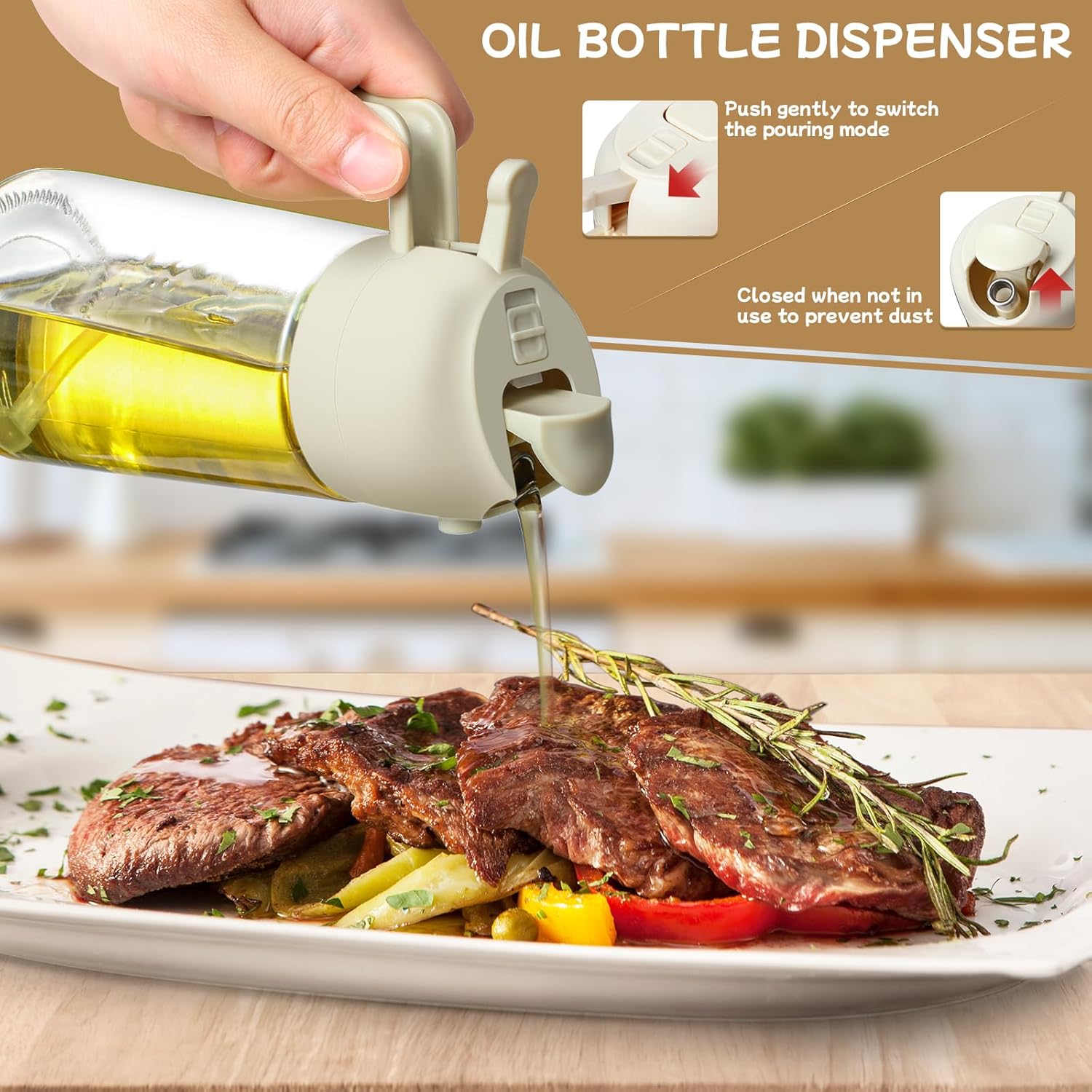 Skiennix Oil Sprayer | 2-in-1 Glass Oil Dispenser & Sprayer - 16oz for Cooking, Grilling & Salads (White)