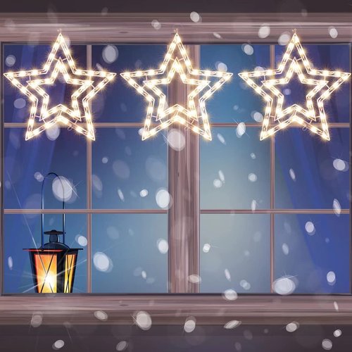 LAMPHOME 14'' 50 Lighted Star Christmas Window Silhouette Decoration Lights for Christmas,Party,Home,Patio Lawn,Garden
