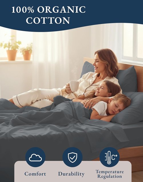 **LANE LINEN 100% Organic Cotton King Size Sheets - Soft, Comfy, Eco-Friendly & Machine Washable - Charcoal**